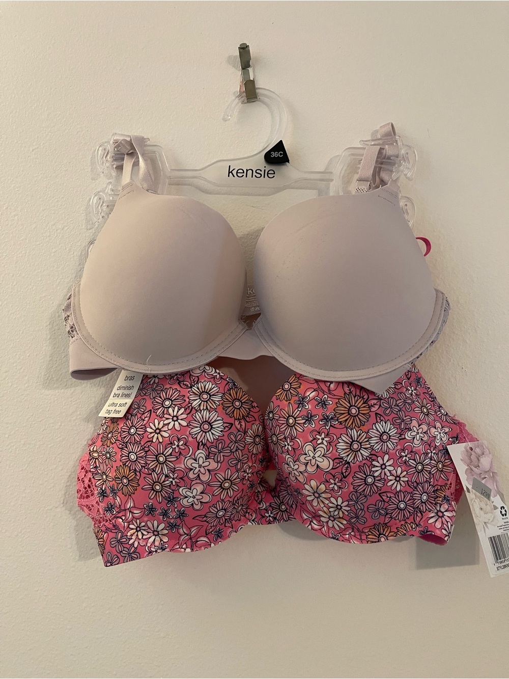 kensie Pink Floral and Nude Smooth Molded Bra Duo